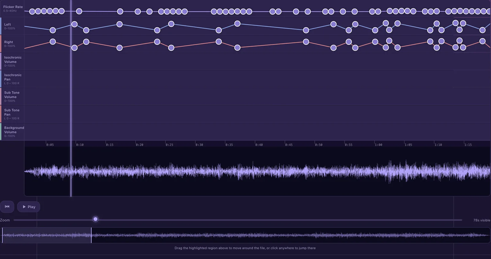 Timeline lanes over an audio waveform