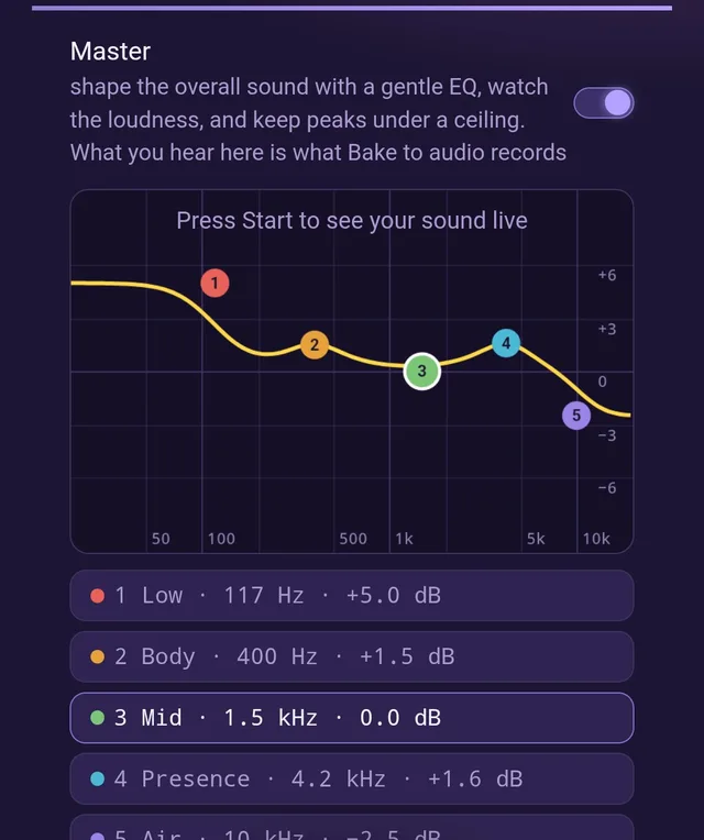 Master EQ with five bands
