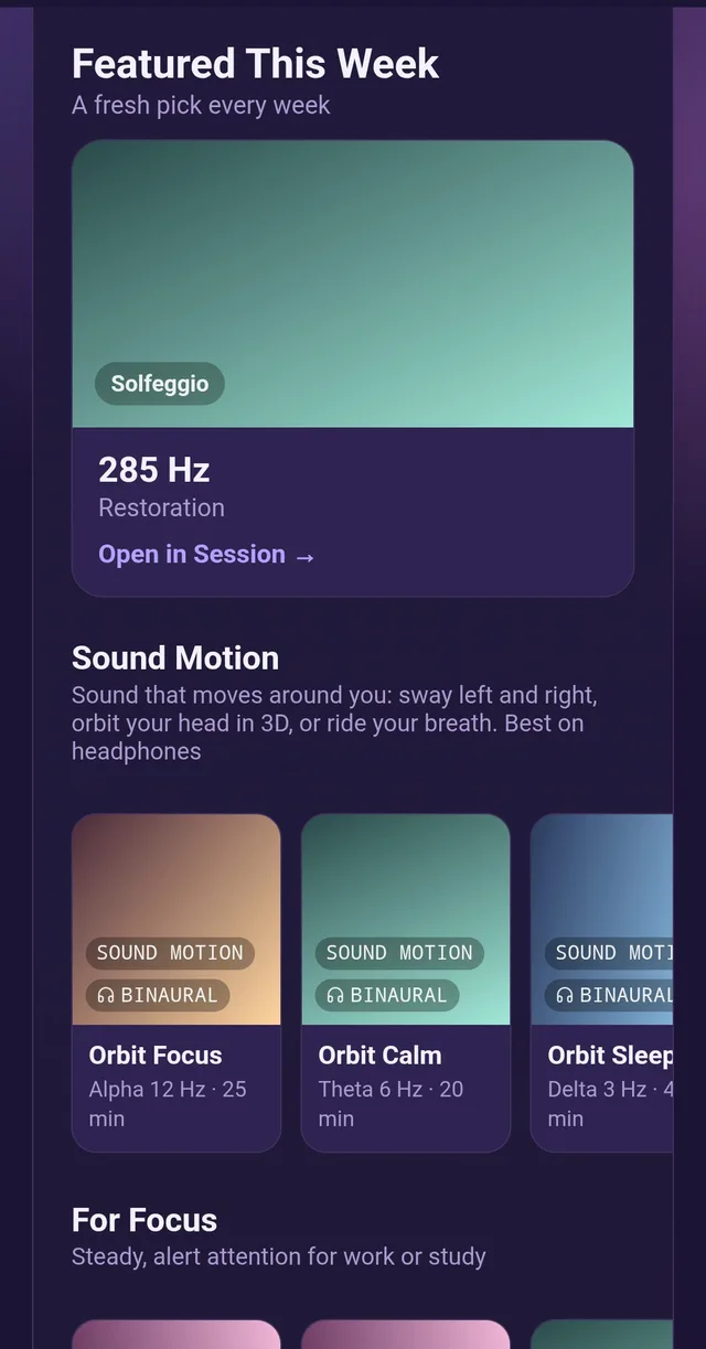 Featured this week and Sound Motion sessions