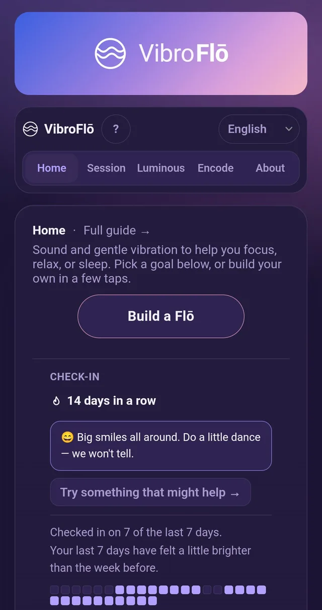 VibroFlō home screen