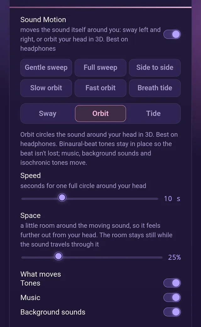 Sound Motion controls: Sway, Orbit and Tide